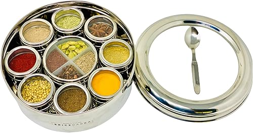 Miniatura 6 de SPICE DABBA Caja de especias indias de acero inoxidable, Masala Dabba de acero, 12 especias, caja de especias con tapa, especias orgánicas, caja