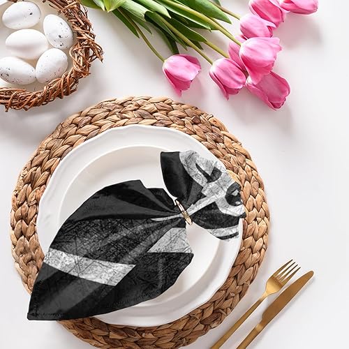 Jolly Roger - Juego de 4 servilletas de tela de calavera pirata de 20 x 20 pulgadas, servilletas de tela con diseño de esqueleto grunge, lavables,