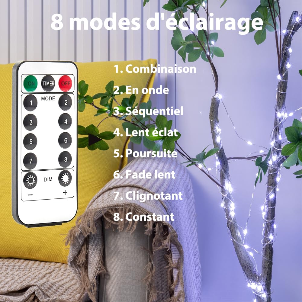 PCORES 200 LED Plug in Fairy Lights 20M/66FT Silver Copper Wire String Lights with Remote & Timer, 8 Modes, Waterproof - Image 2