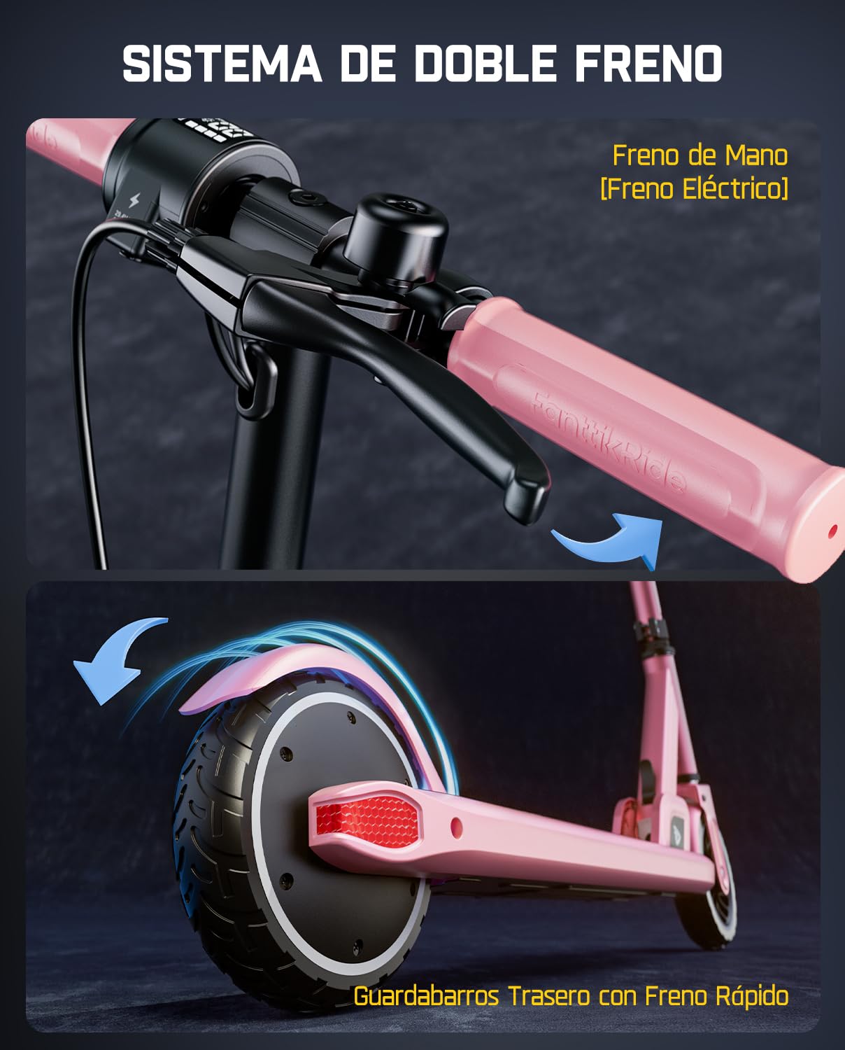 FanttikRide T9 Patinete Eléctrico para Niños, 11/16/19 km/h | Indicador LED de Batería, Altura Ajustable, Plegable, para Niños de 1,3 a 1,7 m, hasta 40 Minutos, sin ABE