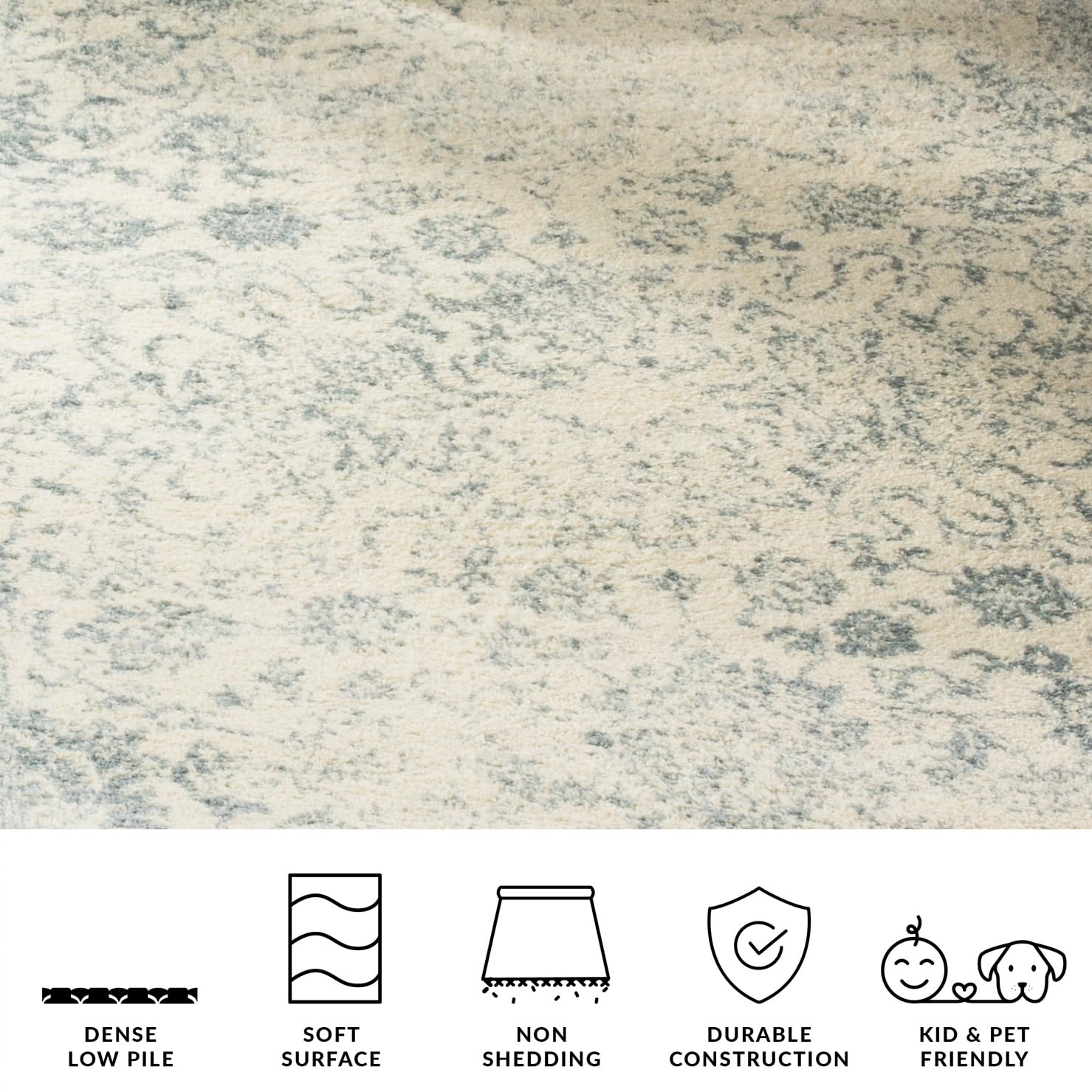 SAFAVIEH Area Rug 8x10 - Adirondack Collection - Large - Ivory & Slate, Distressed Vintage Floral Design, Non-Shedding & Easy to Clean, Ideal for Living Room, Bedroom, Dining Space (ADR109S)