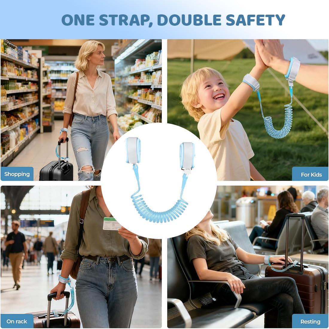 Guinzaglio per Bambini 2,5M Bracciale Sicurezza Antismarrimento Girevole 360° Blu