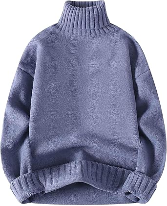 Thick Turtleneck Sweaters for Men 2024 Trendy Solid Long Sleeve Sweater Slim Fit Knitted Pullover Causal Pullover
