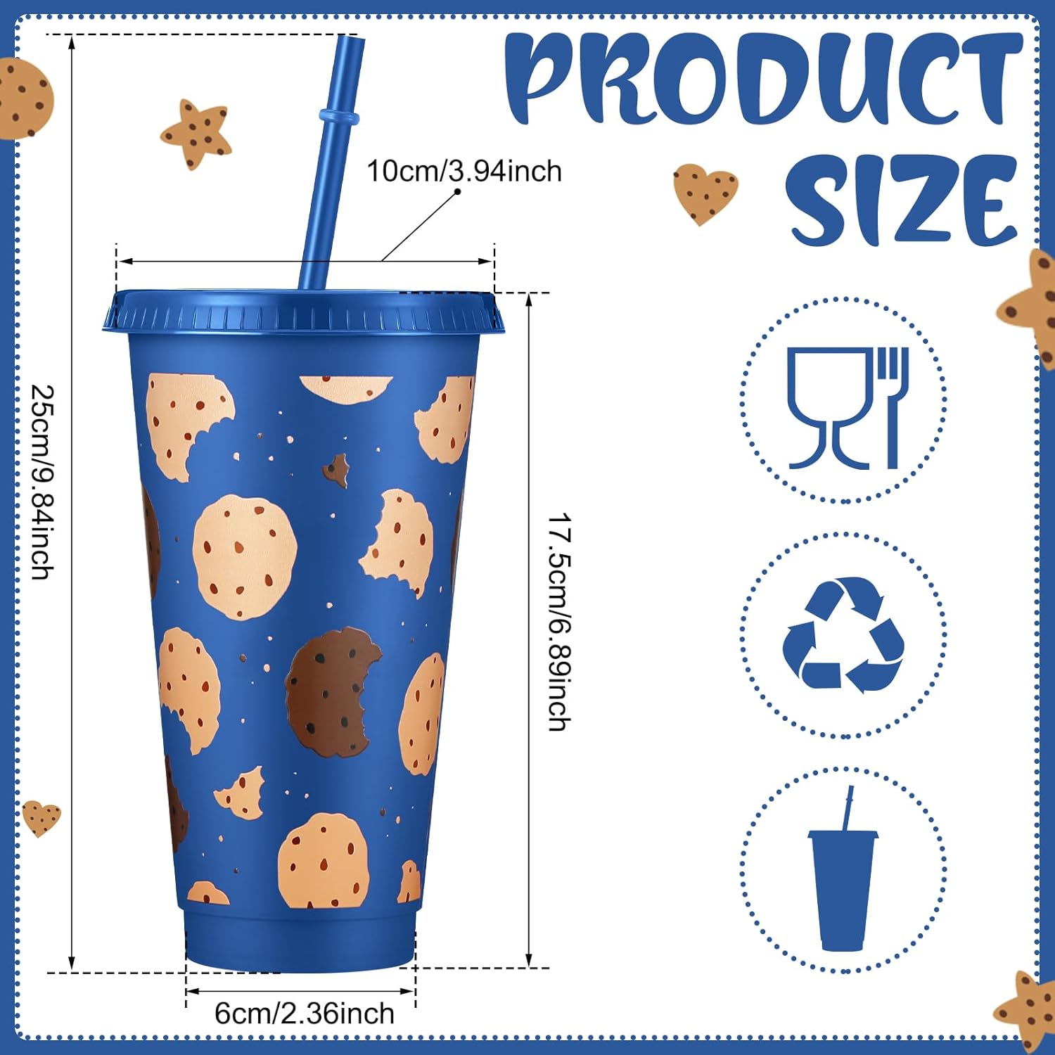 Jingmore 15 Pcs Monster Party Supplies 24oz Plastic Tumblers with Lid and Straws Reusable Cookies Themed Party Cups for Girl Boy Birthday Baby Shower Decorations
