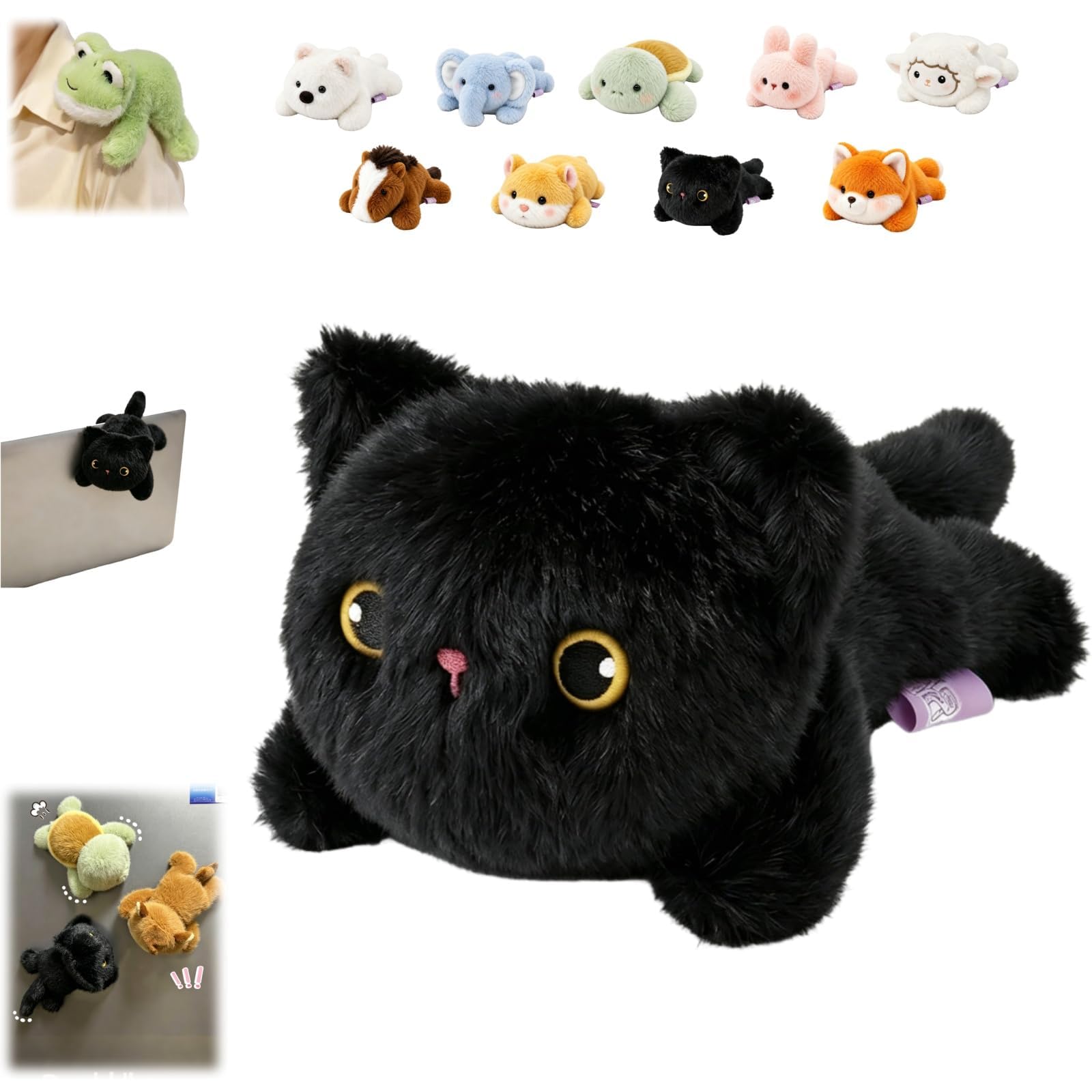 HFDHD Magnetic Plush Cat Car Decor,Kawaii Stuffed Animal Ornament for Car Exterior,Cute Magnetic Decoration Rearview Mirror & Metal Surfaces,Funny Animal Lover Gift (A)