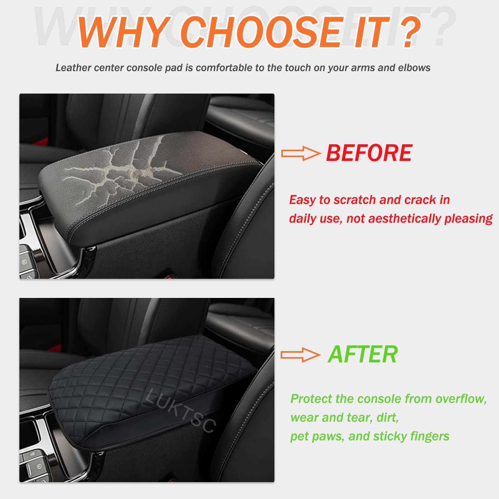 Center Console Cover Compatible with Kia Sorento 2025 2024 2023 2022 2021 Accessories Waterproof Anti-Scratch Car Armrest Seat — view 3