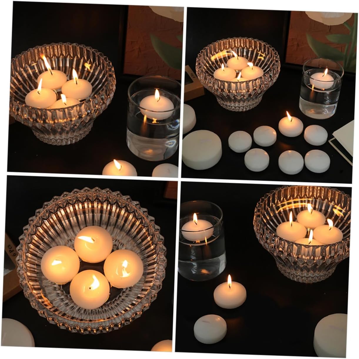 INOOMP 6pcs Small Round Unscented Floating Tealight Candles 4.5x2.5cm Wax Burning Reception and Wedding Decoration for Romantic Dinner and Party Home Decor