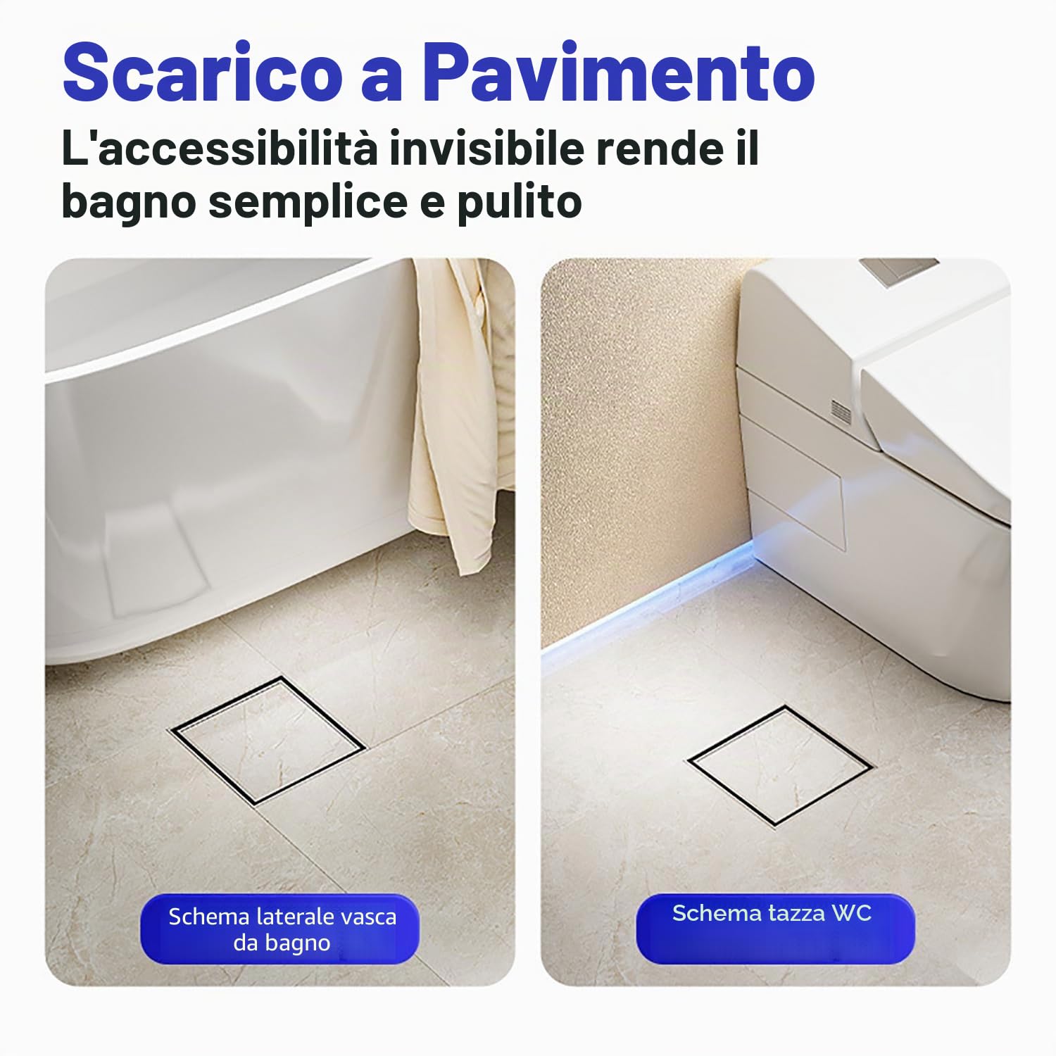 15x15cm Piletta Doccia,Scarico Doccia,Piletta Doccia Piatto Piastrellabile Sifone a 360° con Filtro Antiodore e Anti-Capelli per Doccia Walk-in,Materiale in Acciaio Inox