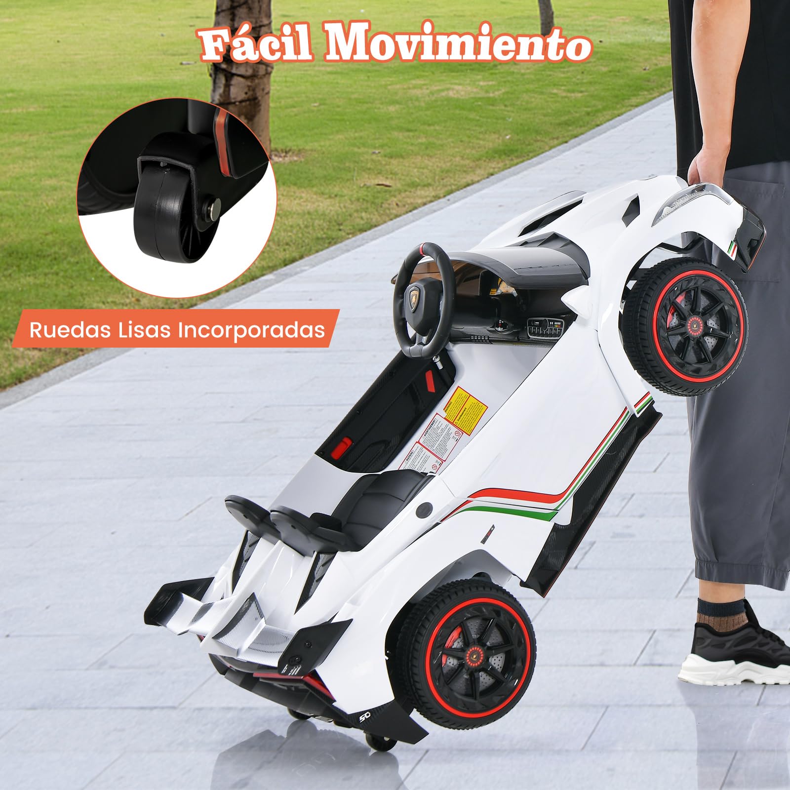 COSTWAY Lamborghini 12V Coche Eléctrico para Niños con Control Remoto 2,4G, 3 Velocidades, Puertas Hidráulicas, Luces LED, Blanco