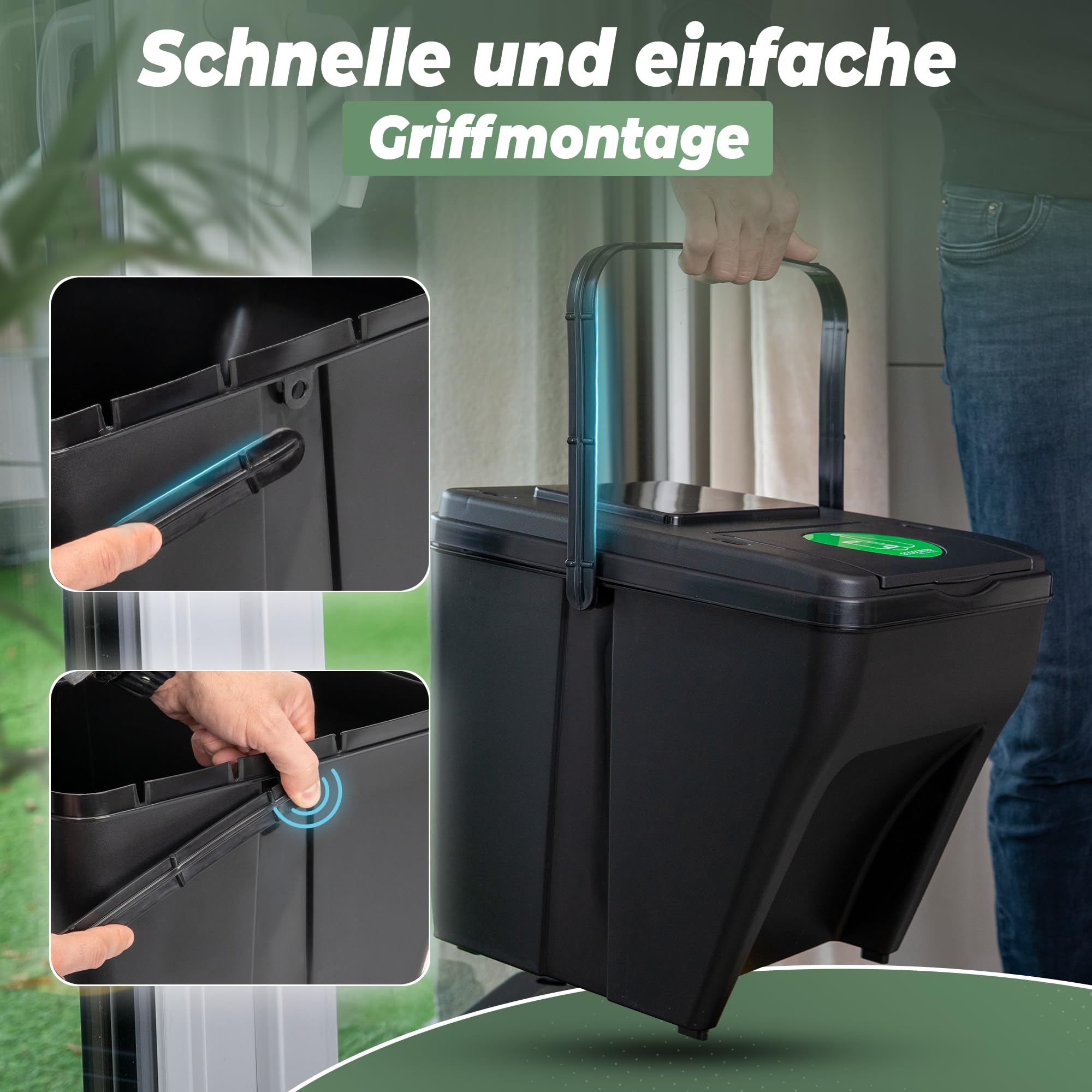 Novaliv Mülltrennsystem Set - 3x 25L Mülleimer Trennsystem - Mülleimer 4 Fächer - Mülltrennsysteme stapelbar - Mülltrennung Recycling Behälter - Abfalltrennsystem - Müll Organizer Müllsortierer