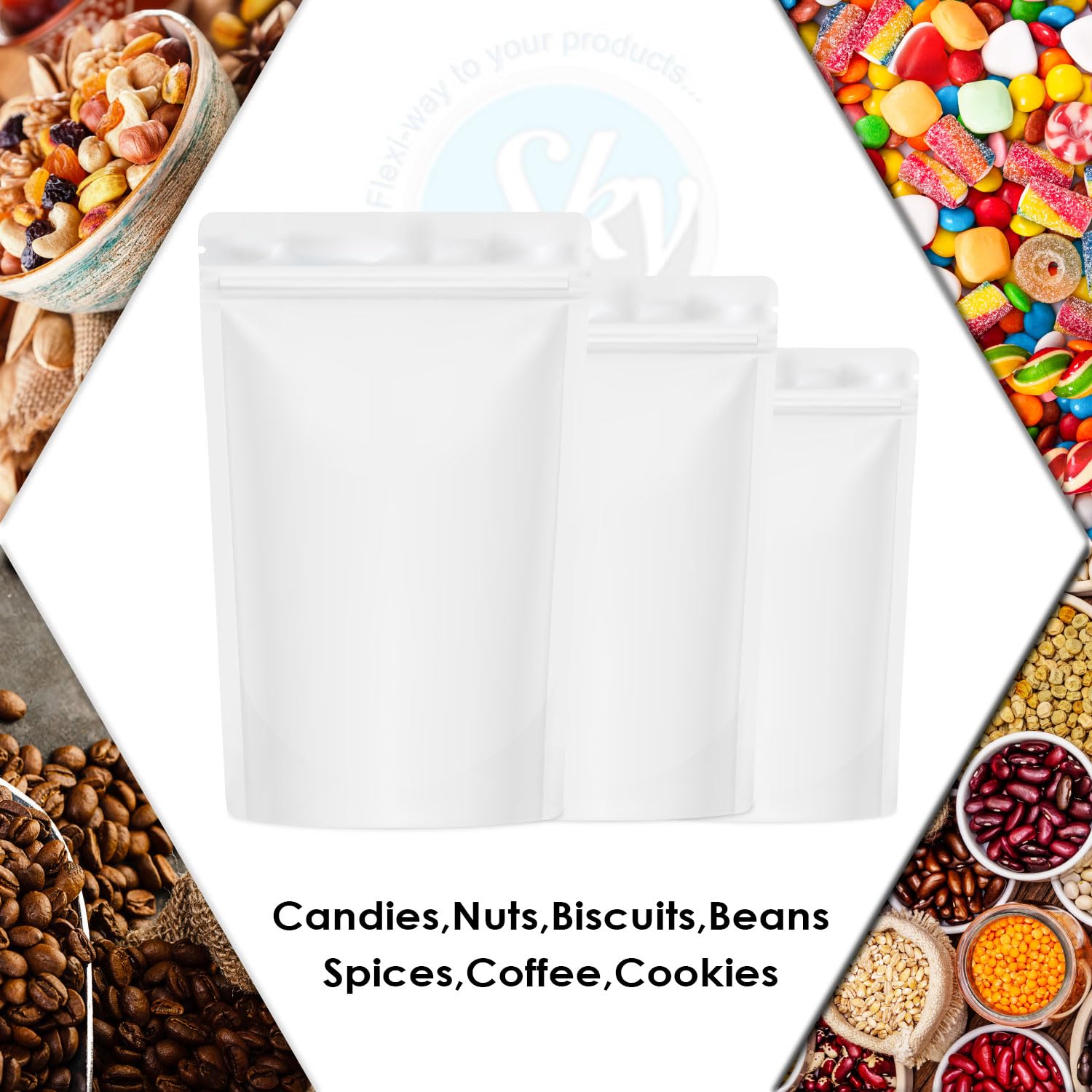 Matte White Stand Up Pouches - Zip Lock & FREE Shipping -4