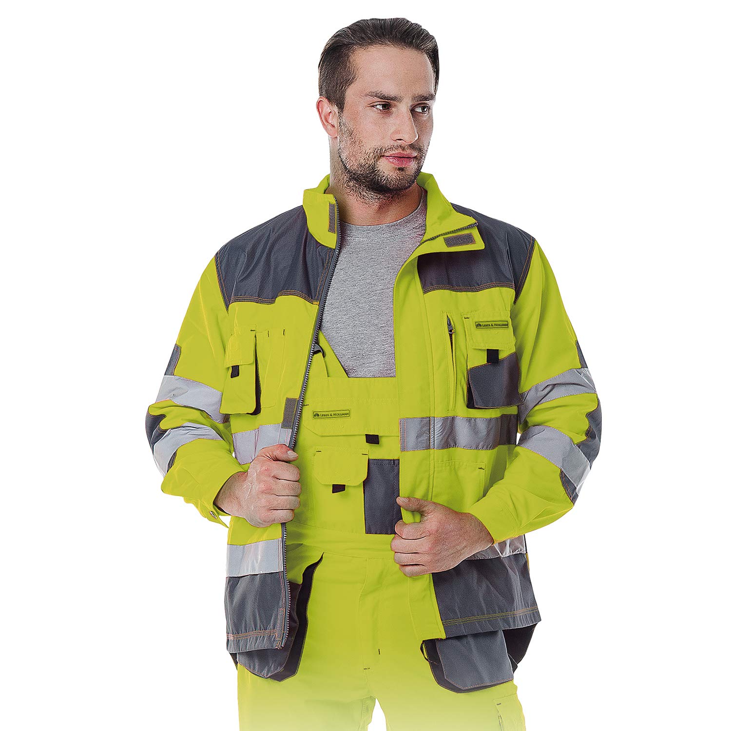 Leber&Hollman Warnjacke Warnschutz Pilotenjacke Arbeitsjacke Warnschutzjacke Gelb (LH-FMNX-J-YSB)