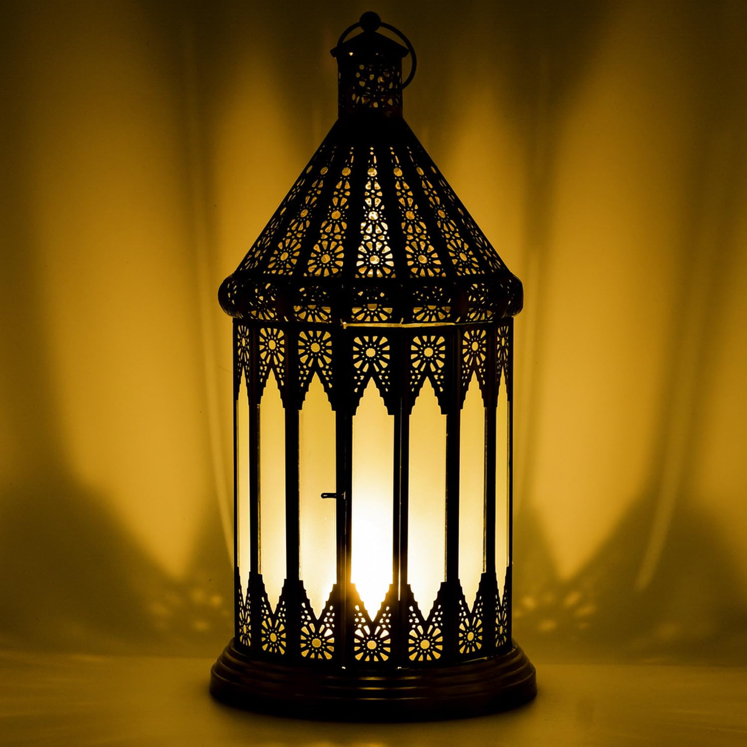 Orientalische Laterne Lilaf Deko aus Metall und Glas in Weiß 40 cm