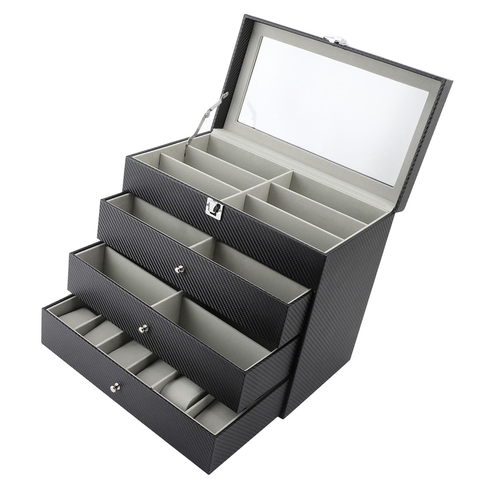 Generic Szklanki z Włókna Węglowego wyświetlają szarą Aksamitne Podszewka z 4 Warstwami 27 Szczeliny, 34x19,5 X 29,5cm Szklanki Uchwytu Uchwytu do Przechowywania Sklepów Domowych