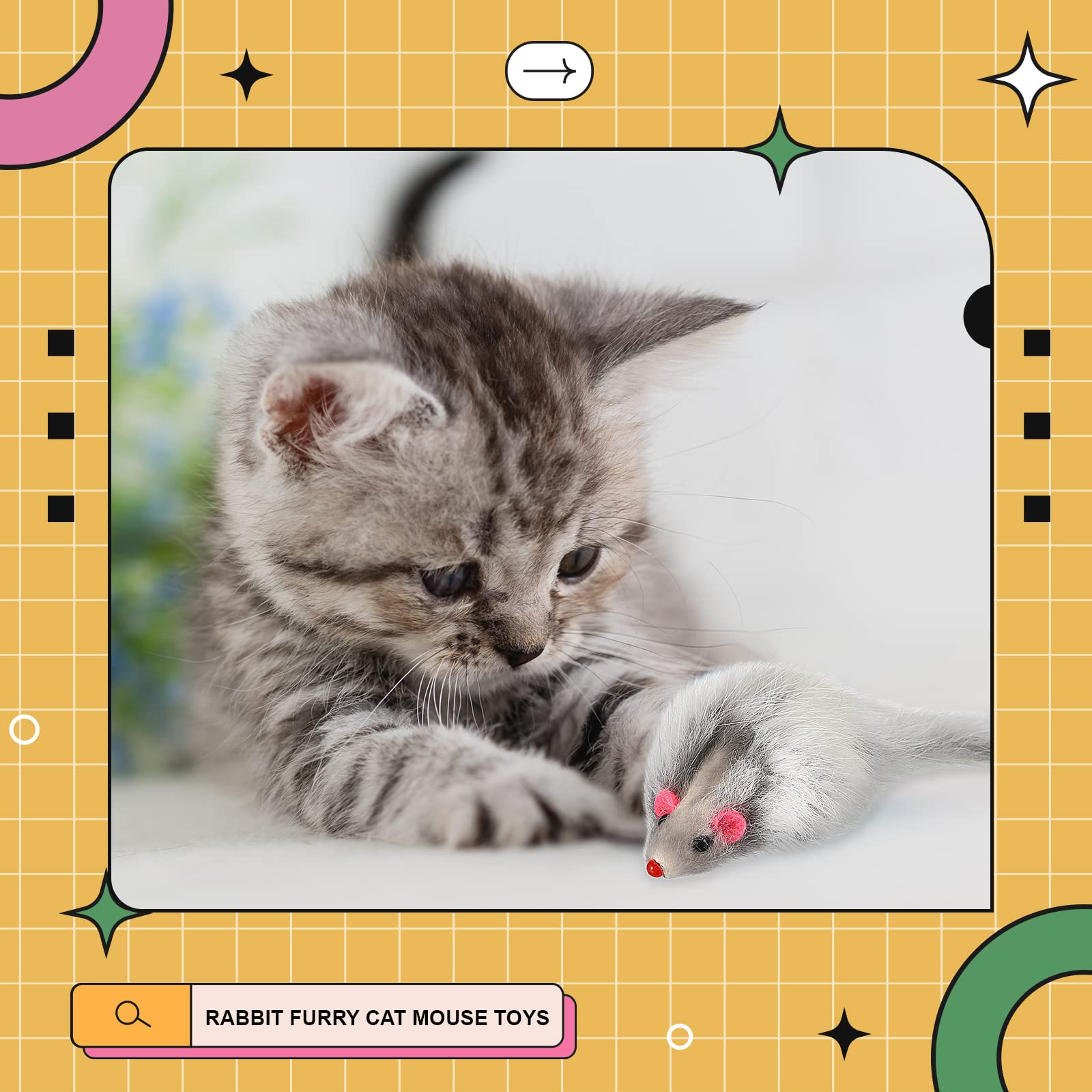 60 ratones peludos interactivos para atrapar ratones de piel de conejo y gato, juguete sonajero de peluche para gatos y gatitos PET, 3 colores