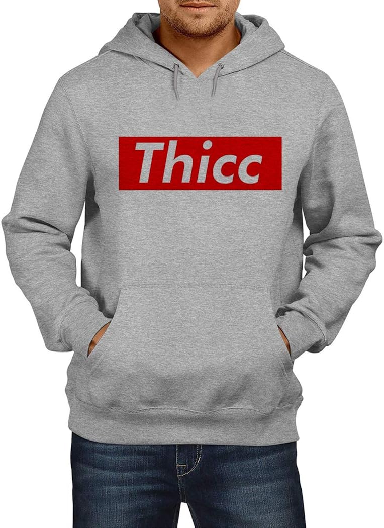 Men's Thicc Funny Slang Hoodie Jumper Amazon.co.uk Fashion