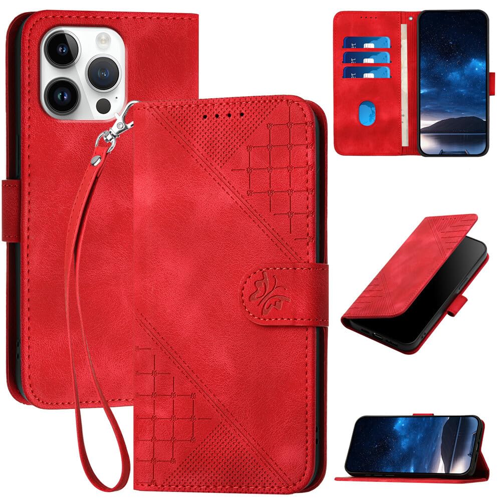 Étui de protection iPhone 14 rouge en cuir rétro chic - 7