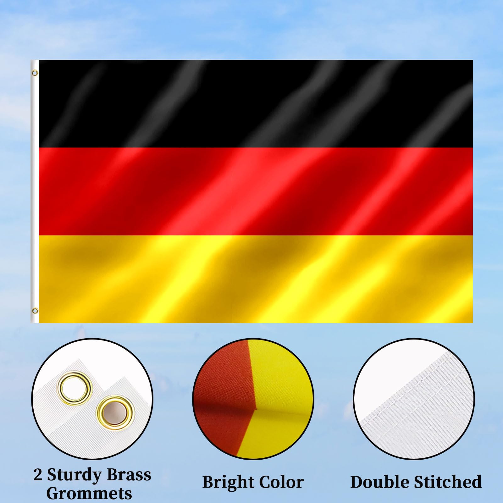 German Flag 3x5 FT Germany Flag With Brass Grommets Fade Proof For Outdoor Decor(German) - Image 4