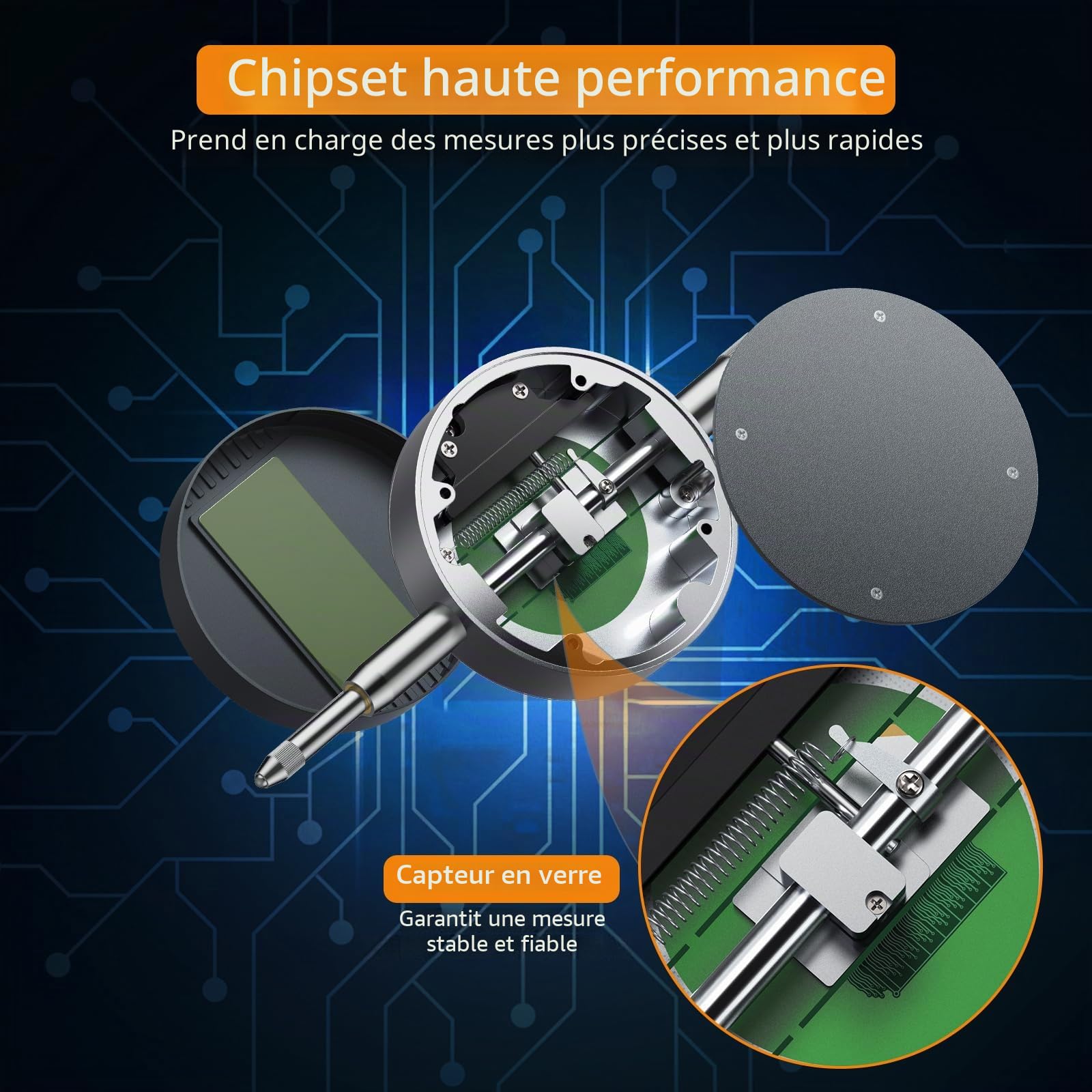 Neoteck 25.4mm/0.001mm Comparateur Numérique - Jauge de Précision Digitale à Affichage LCD Haute Résolution 0.00005" Conversion mm/pouce Zéro Instantané Outil de Mesure Électronique pour Atelier, Usin