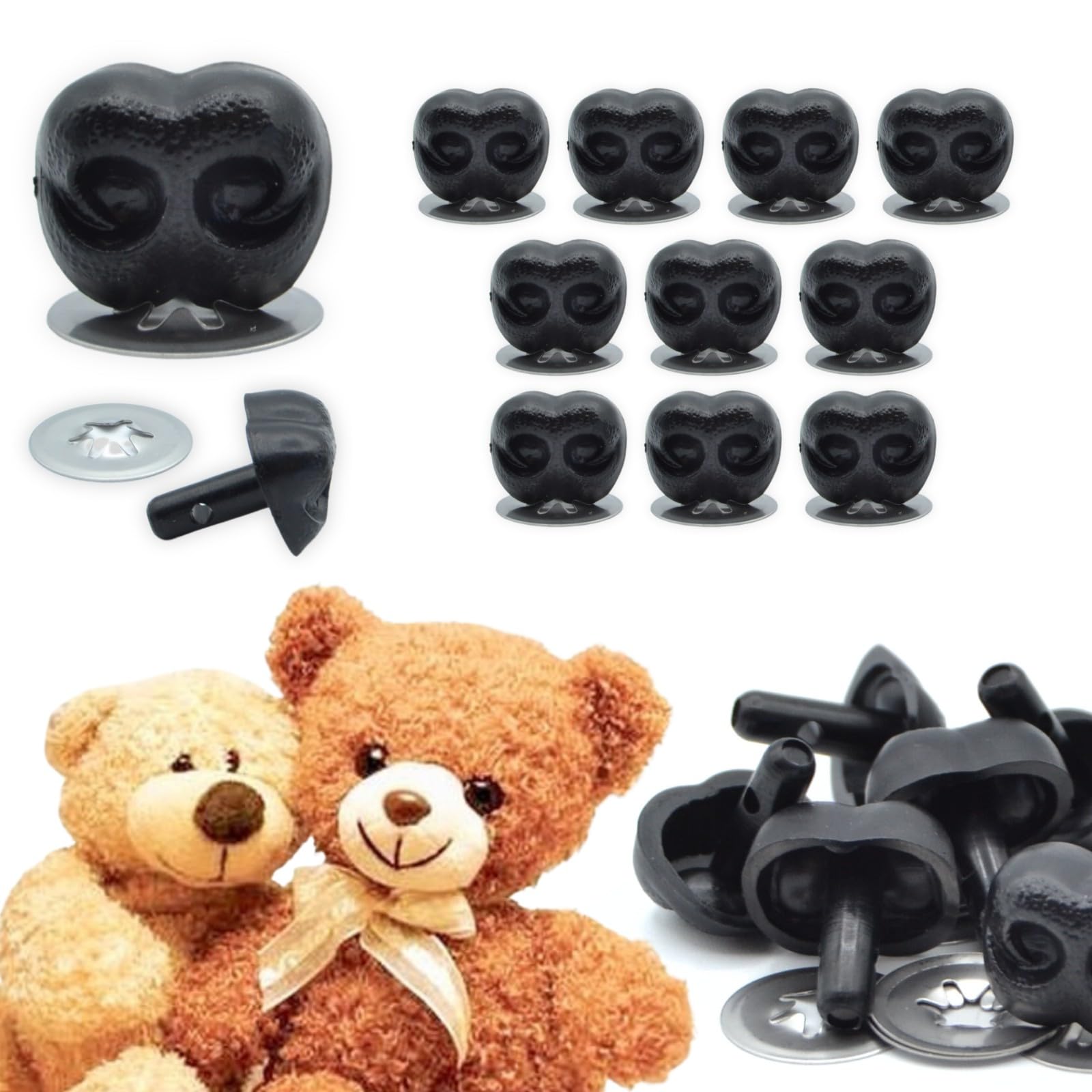 celloexpress 30mm x 24mm Black Animal/Dog NOSES with Metal Backs - Teddy Bear & Soft Toy Making Detailed Noses - Pack of 25