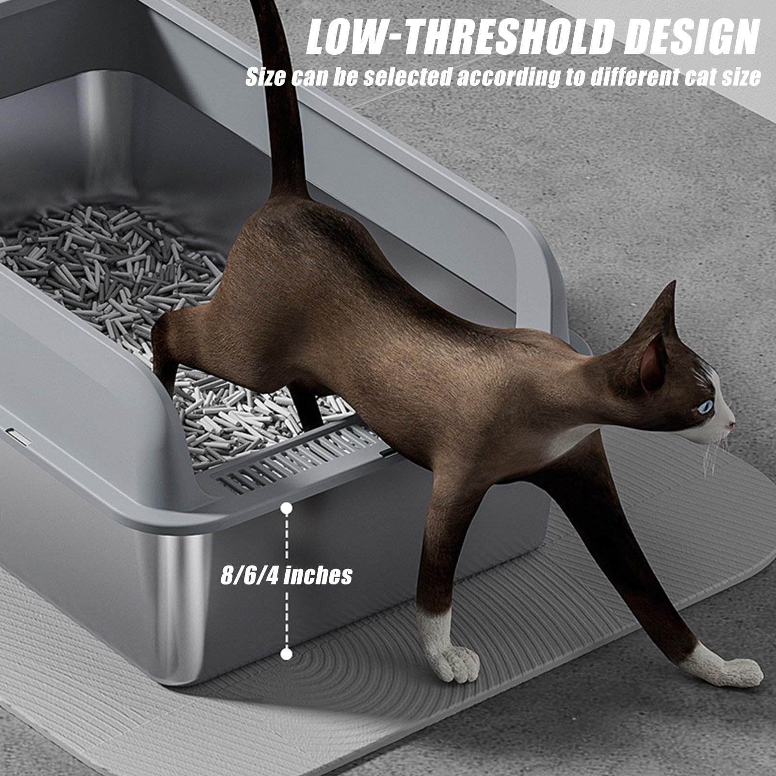 Bandeja sanitaria para gatos con laterales altos de acero inoxidable con tapa, bandeja sanitaria metálica cerrada para gatos grandes, bandeja sanitaria XXL extra grande Dark Gray,60*40*20CM