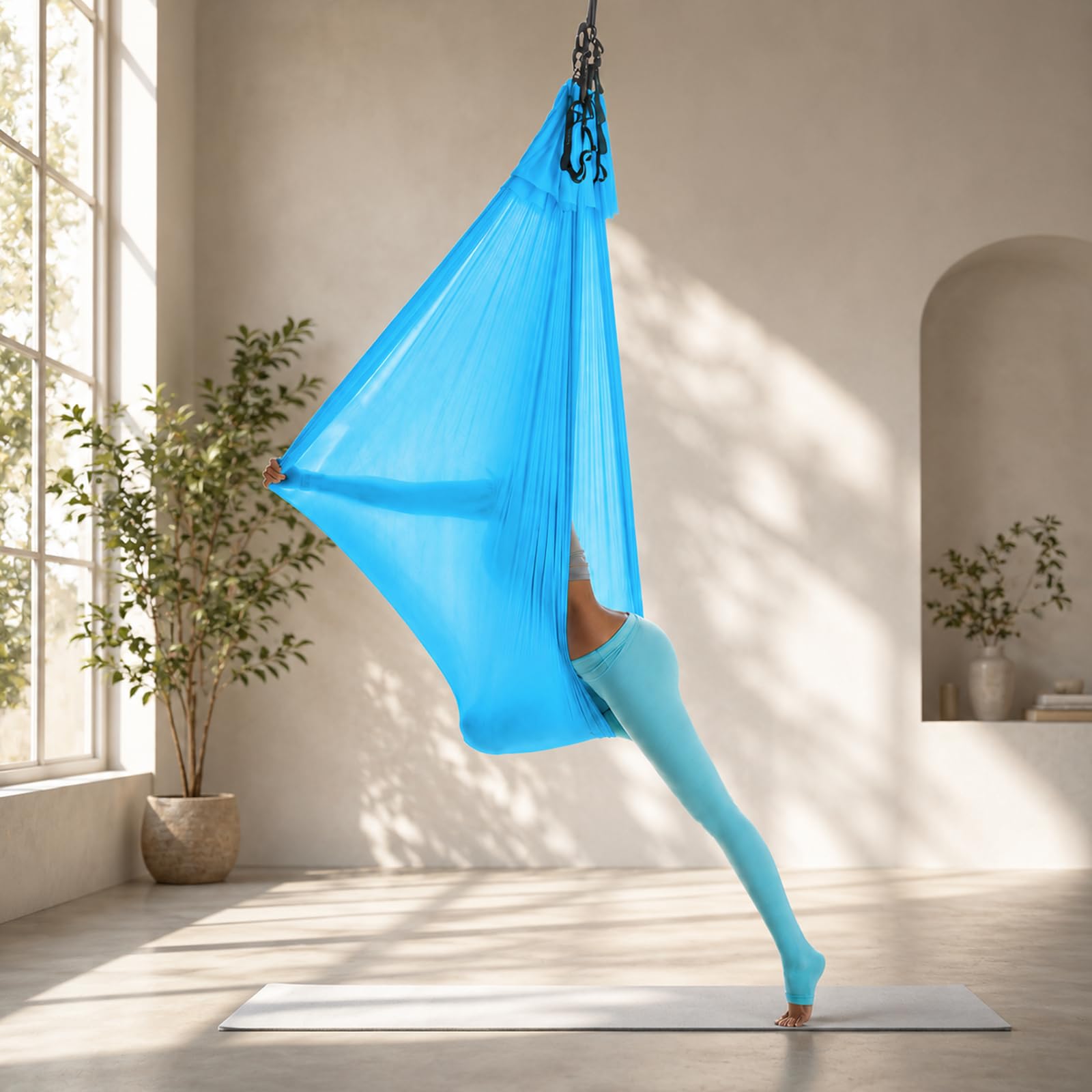 Tessuto Aereo Yoga Set per Adulti, 200 KG Amaca e Altalena per Yoga Aerea, 280x150CM, Tessuti Aerei Incluso Hardware di Installazione Completo per Danza, Pilates, Stretching Corporeo