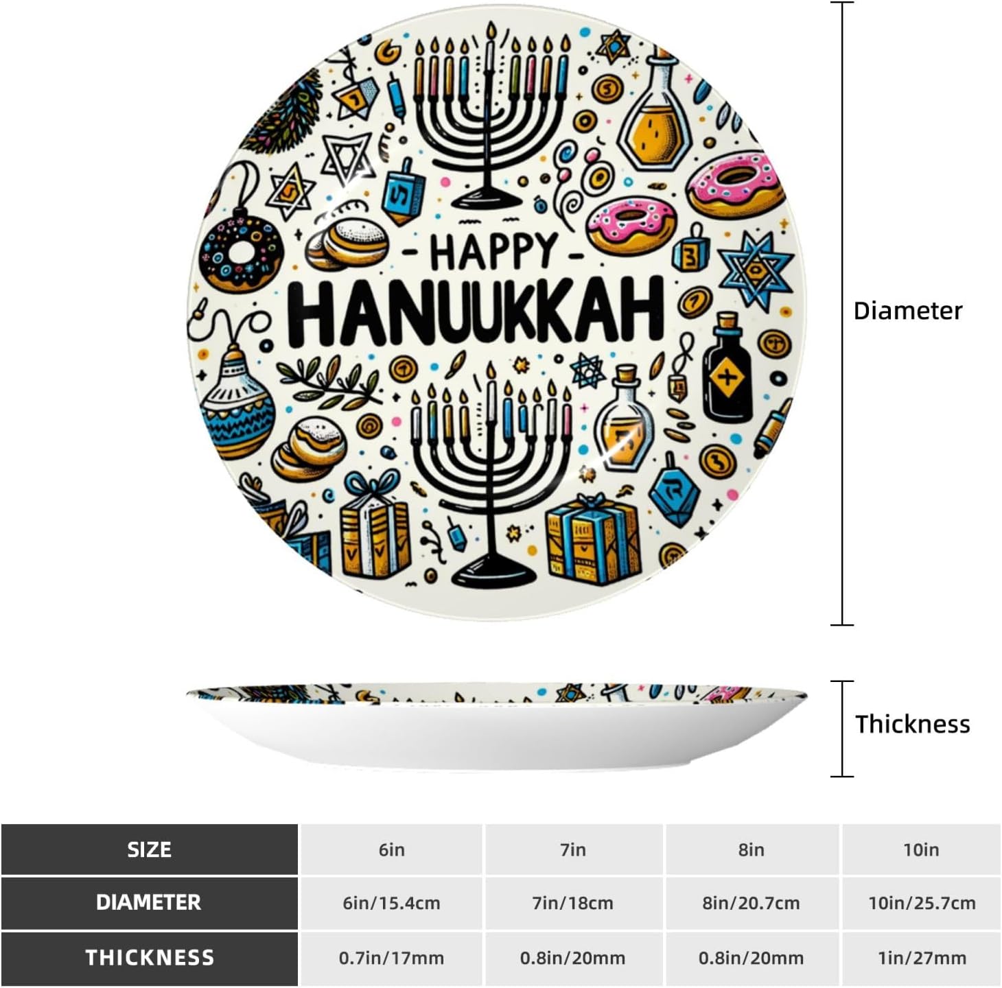 Happy-Hanukkah-Menorah-Candles 10 Inch Decorative Plate With Stand, Elegant Display Wall Plate For Home Decor