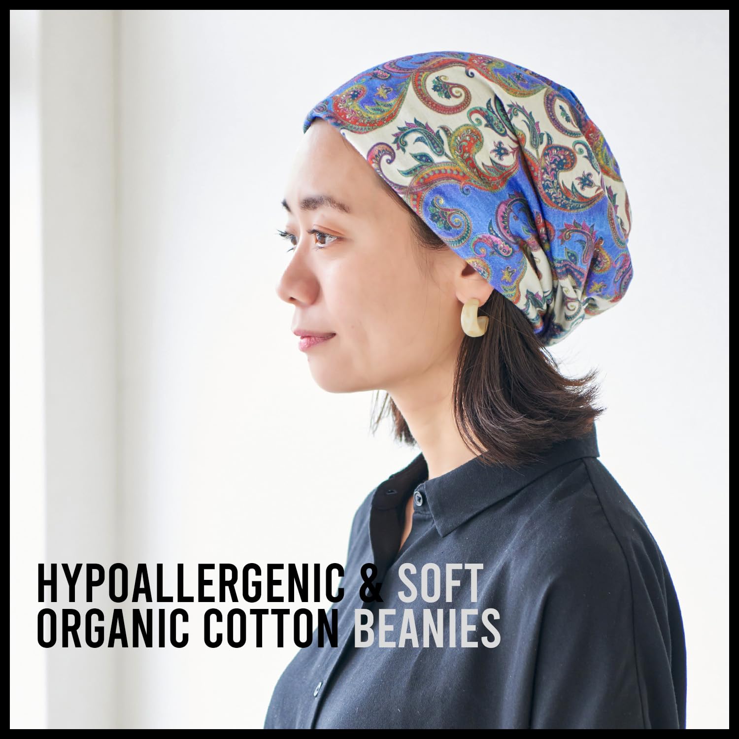 Mens Slouchy Organic Cotton Beanie - Baggy Oversized Womens Chemo Cap Hat