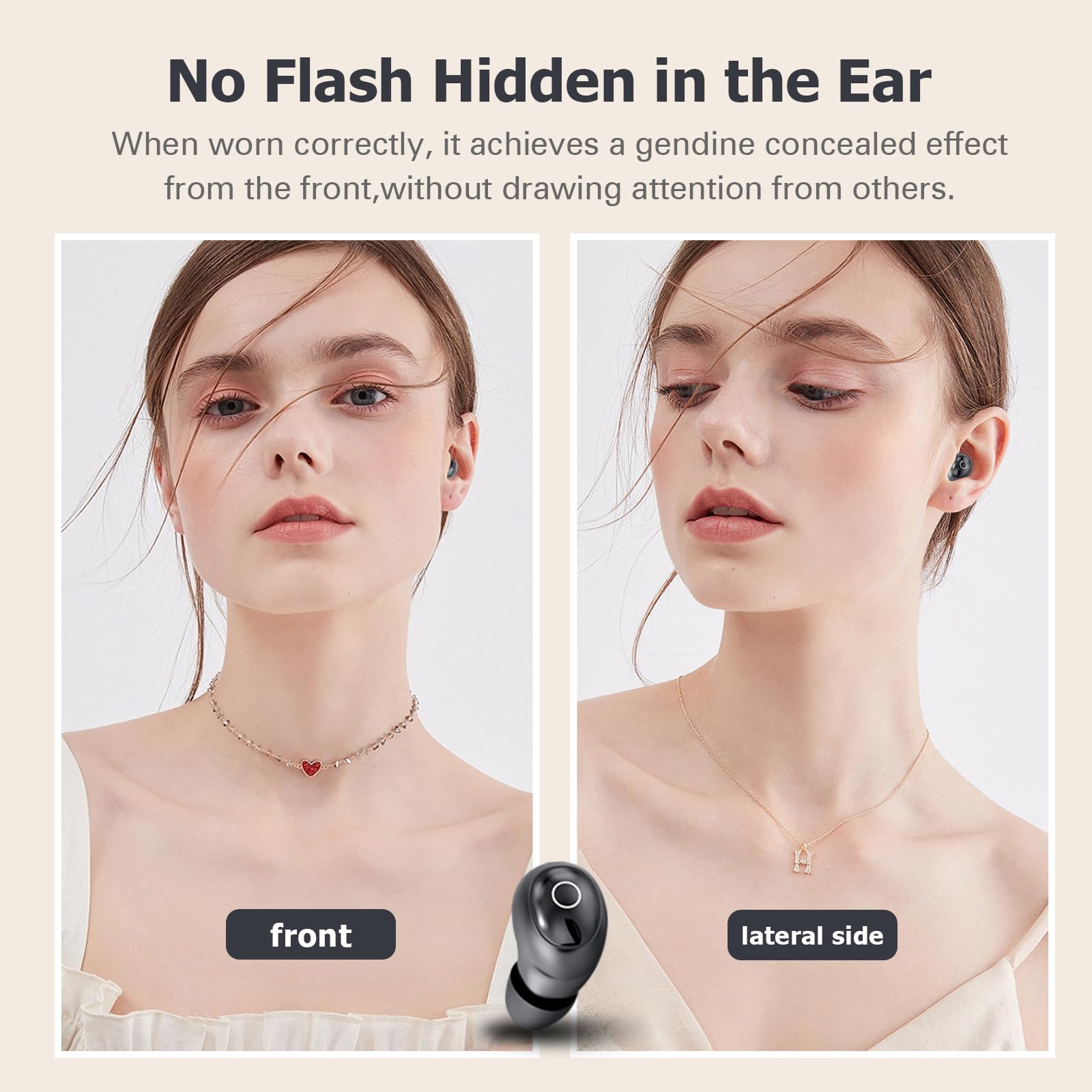 Xmenha Mini auriculares invisibles pequeños inalámbricos Bluetooth para orejas pequeñas, canales de oídos, auriculares para mujeres para dormir de lado, auriculares ocultos más pequeños y discretos