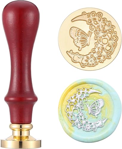 Miniatura 1 de Yopyion - Sello de sello de cera con diseño de luna y mariposa, para cartas de boda, invitaciones, sobres, embalaje de regalo
