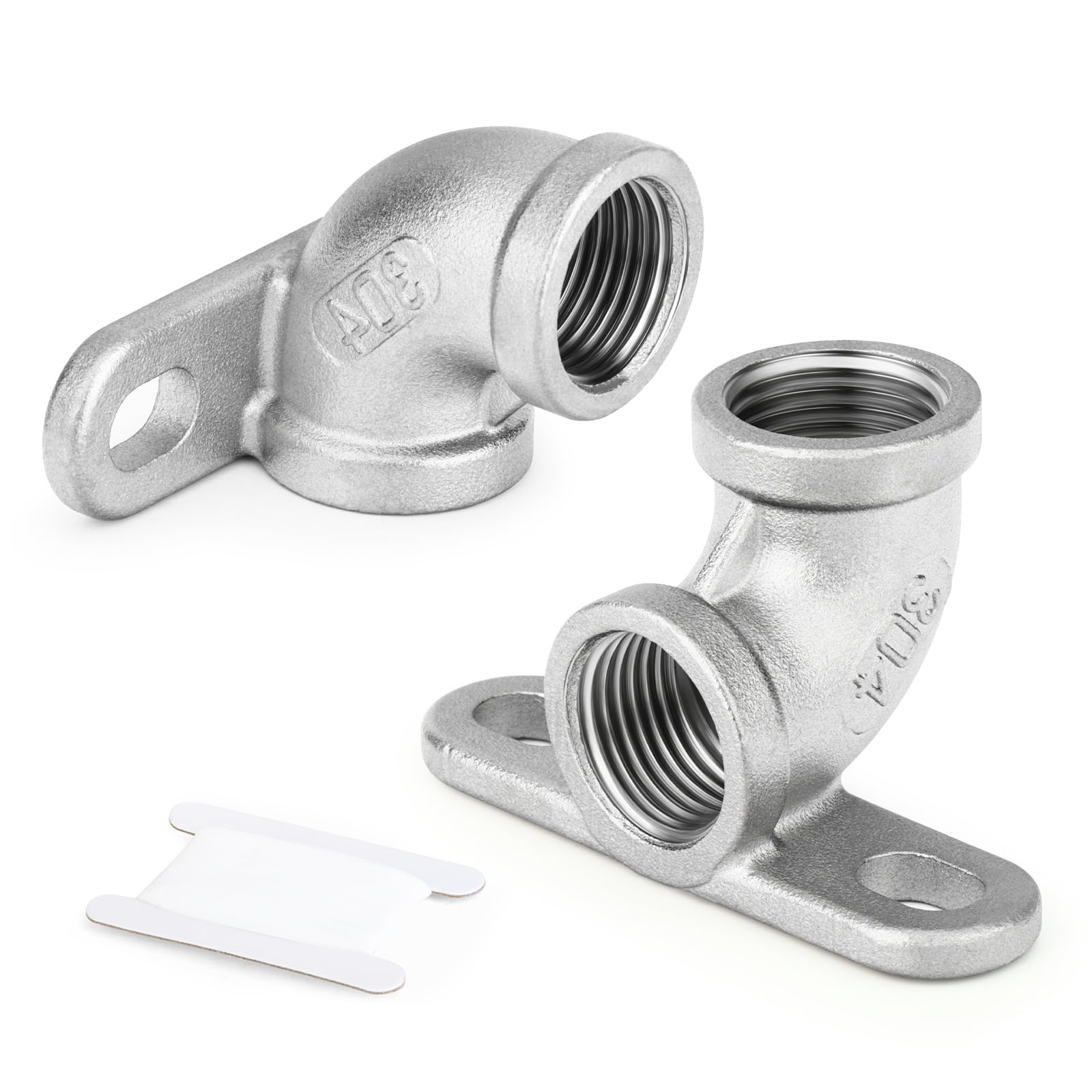 Codo Hembra 1/2 Accesorios de Tubería Acero Inoxidable 304 con Placa Base para Fijar en Pared
