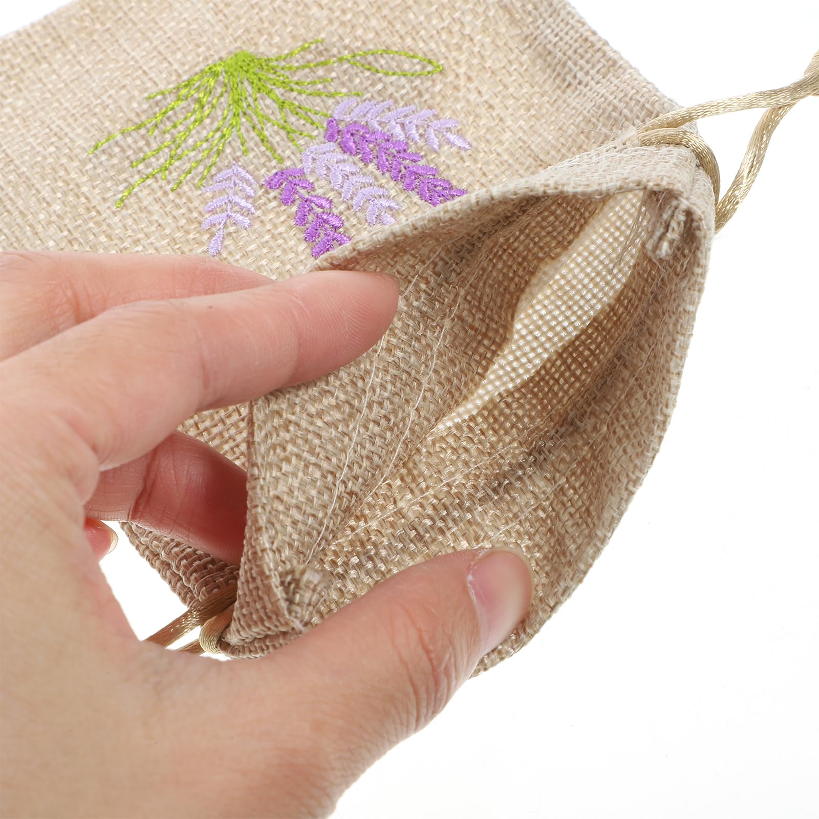 LOGOFUN 10pcs Drawstring Sachet Bags – Small Burlap Bags With Lavender Print For DIY, Wedding Favors (10x14cm) - View #6