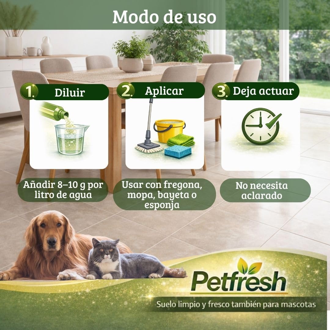 Fregasuelos Mascotas Detergente Elimina olores con Citronela | Concentrado | Poco Agradable para Mosquitos e Insectos | Aroma Fresco | Elimina Olores de Perros y Gatos (1L) (5l)