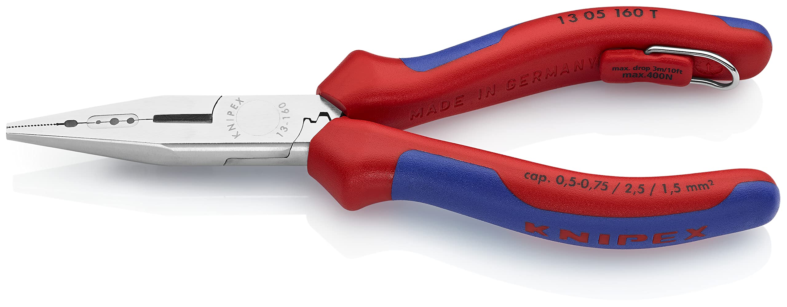 KNIPEX Alicate de electricista en blister cromado con fundas multicomponentes, con anilla de fijación integrada para colocar un, 13 05 160 T BK