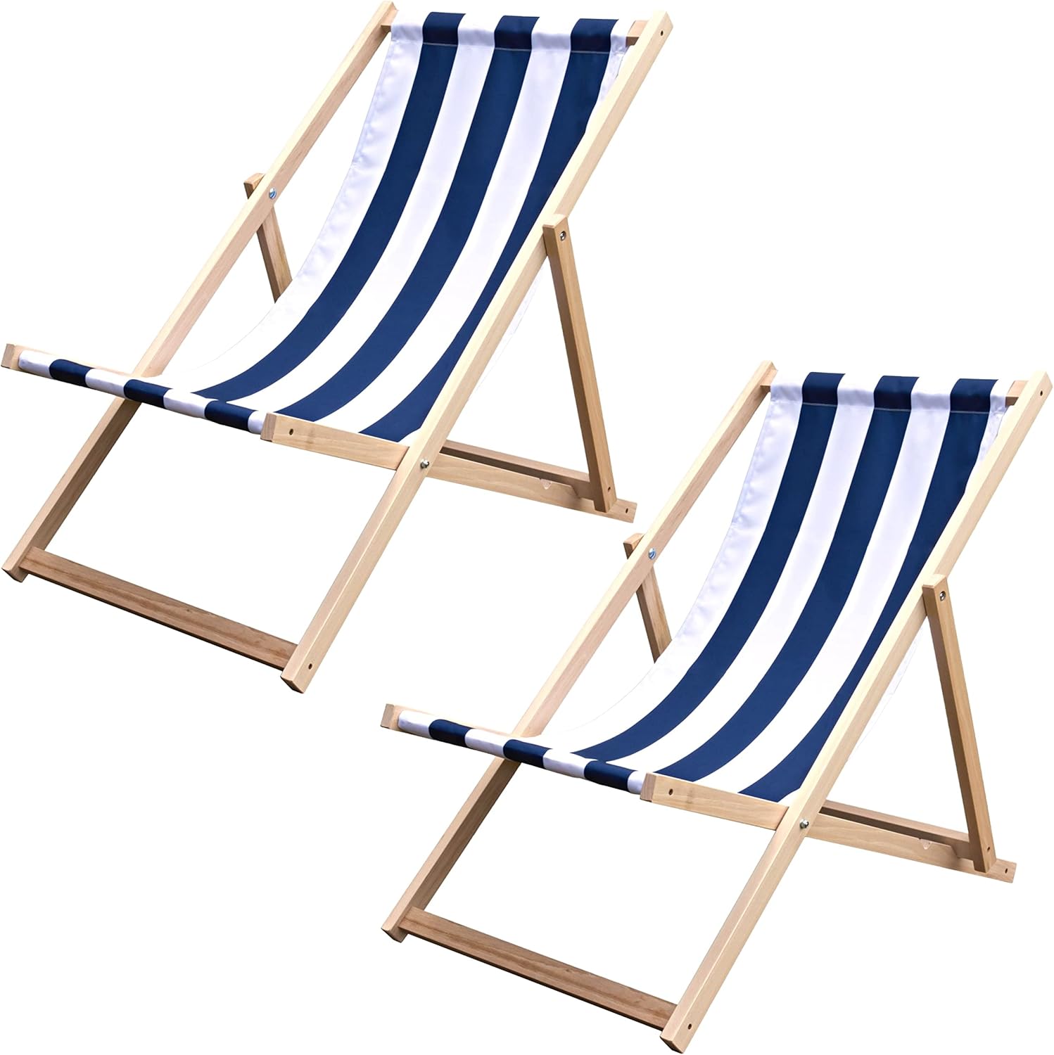 NOVECRAFTO Folding Wood Deck Chairs Set of 2 Marine Style Folding Deck Chair Navy Blue