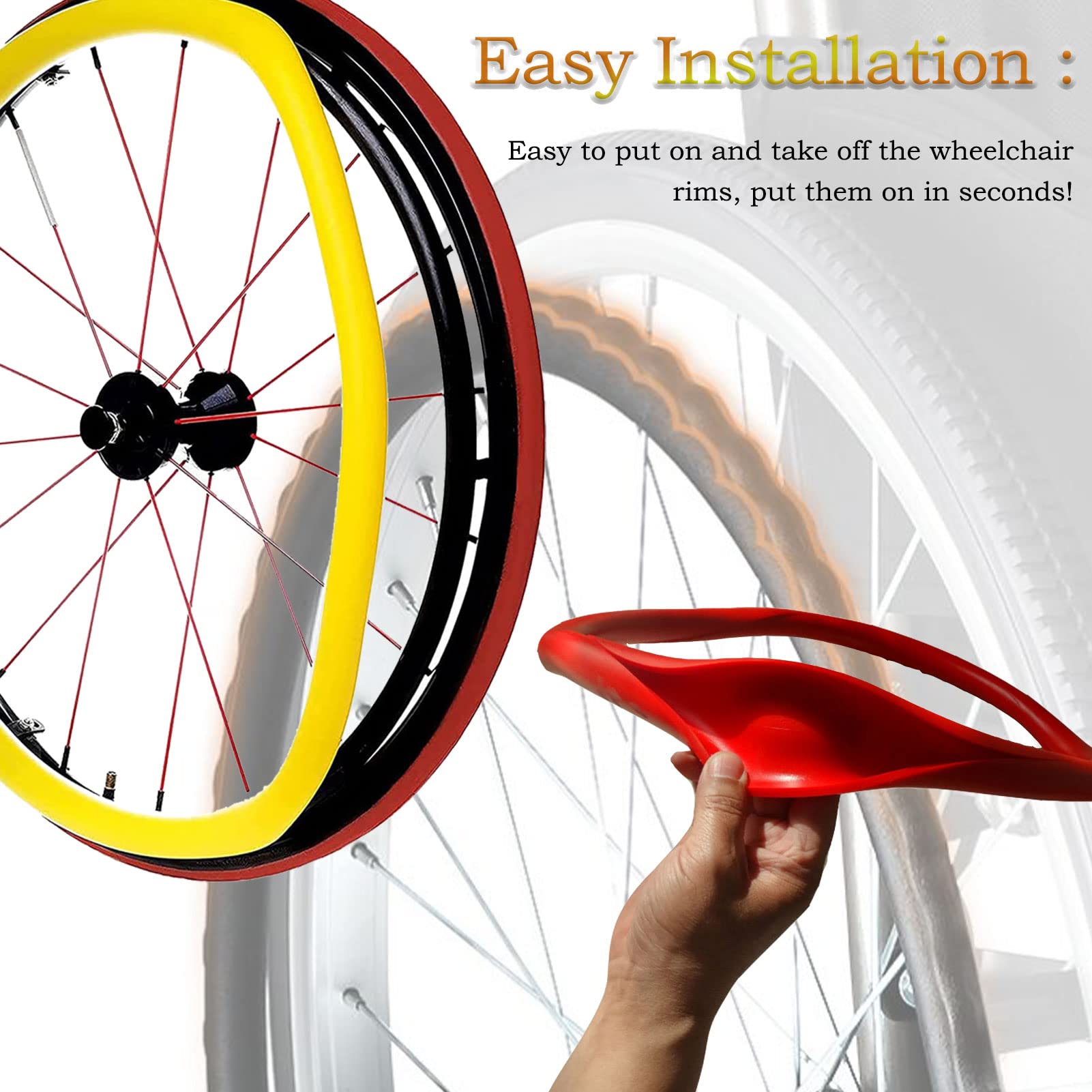 Fundas para llantas de silla de ruedas de 61 cm, mejora el agarre con funda deportiva para rueda trasera, funda de silicona para tractionboost