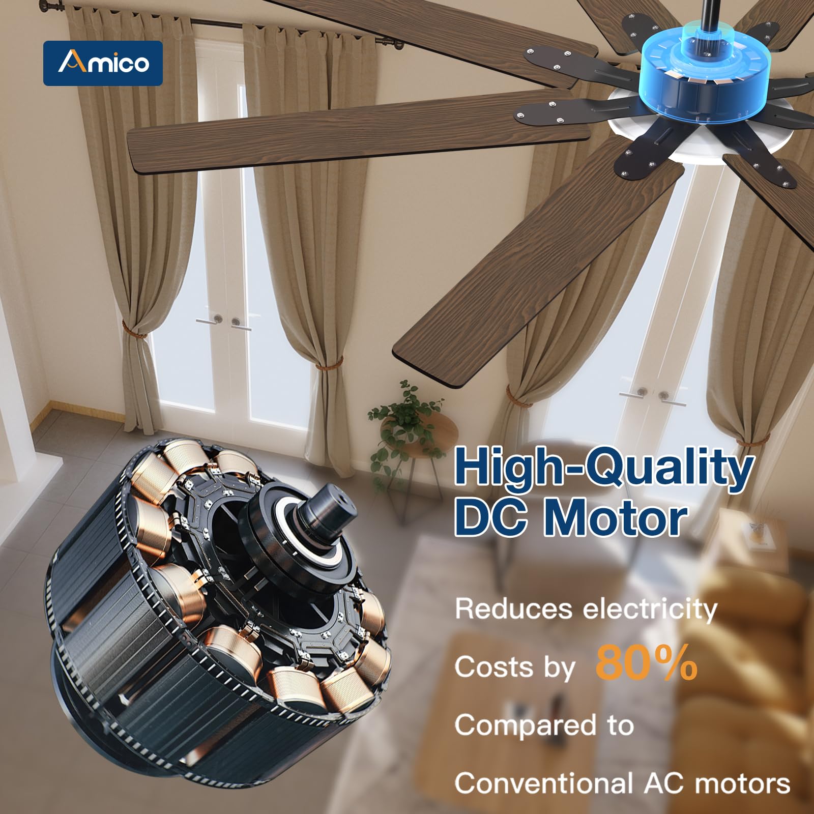 72 inch Ceiling Fans with Lights Large Ceiling Fan with Light and Remote Control Dimmable 3CCT Quiet Black — view 6