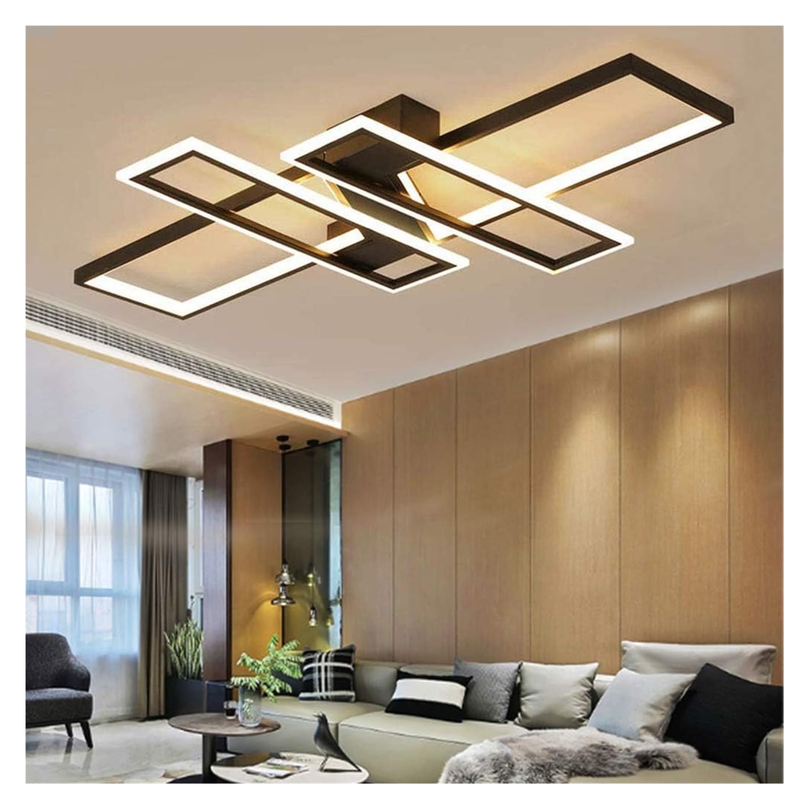 Lampa sufitowa typ duży żyrandol LED do salonu, ściemnialna lampa sufitowa, elegancka kwadratowa lampa wisząca, metalowy akrylowy żyrandol z pilotem zdalnego sterowania, oświetlenie