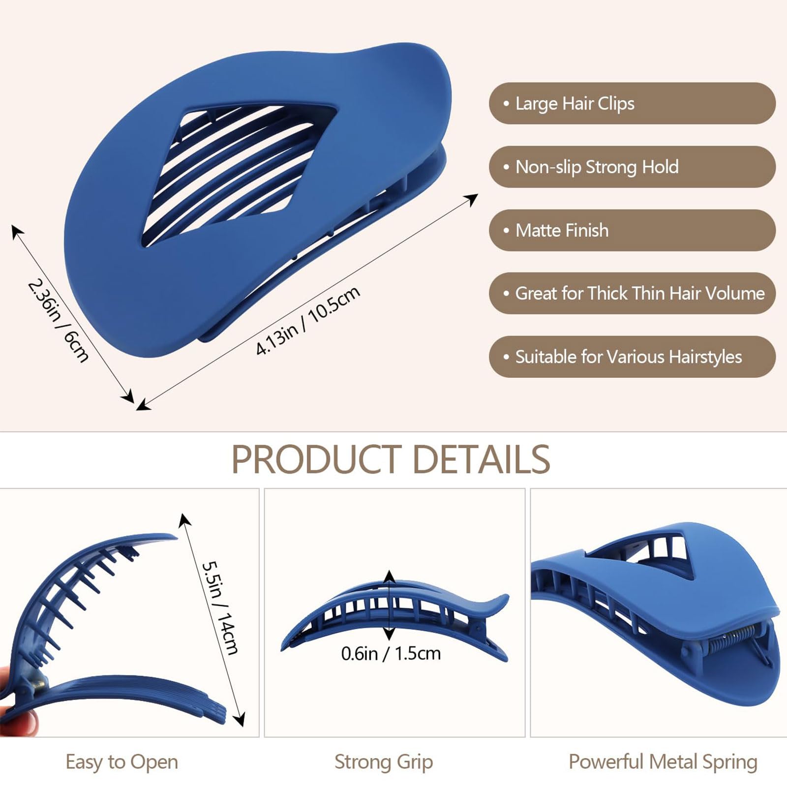 Muorruo 6 Piece Large Flat Round Hair Clips, Oval Claw Clips for Thick Medium-Thin Hair, Non-Slip Strong Hair Clips, Matte - Image 2