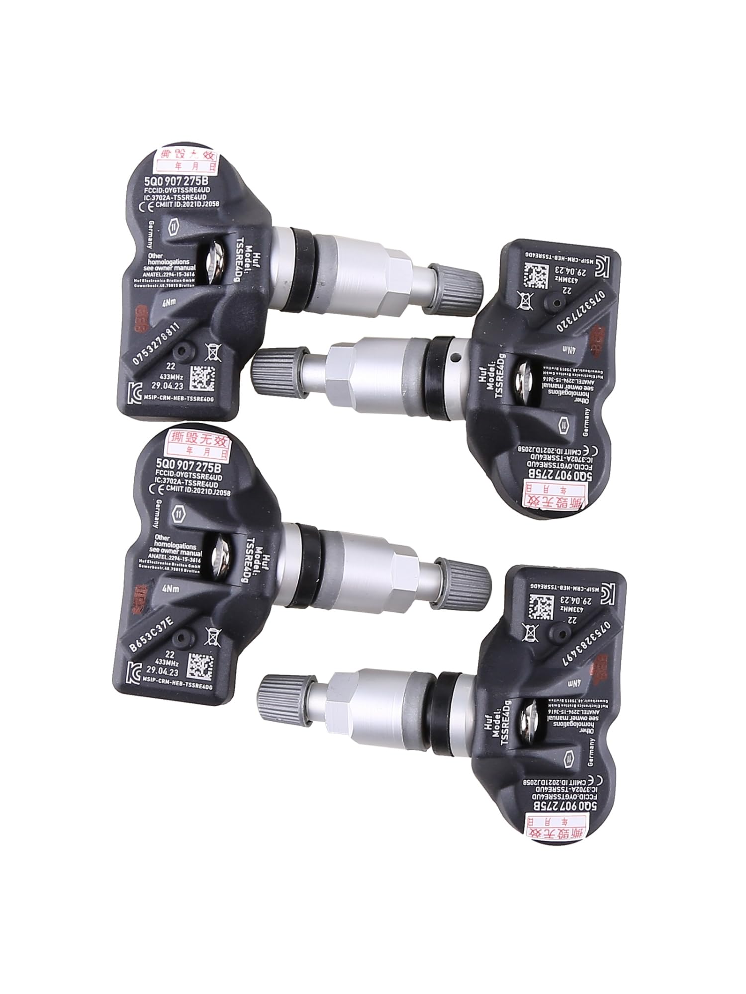 4Stk 5Q0907275B Reifendrucksensor 433MHz kompatibel mit VW Passat Porsche Skoda Seat TPMS Ersatzteil