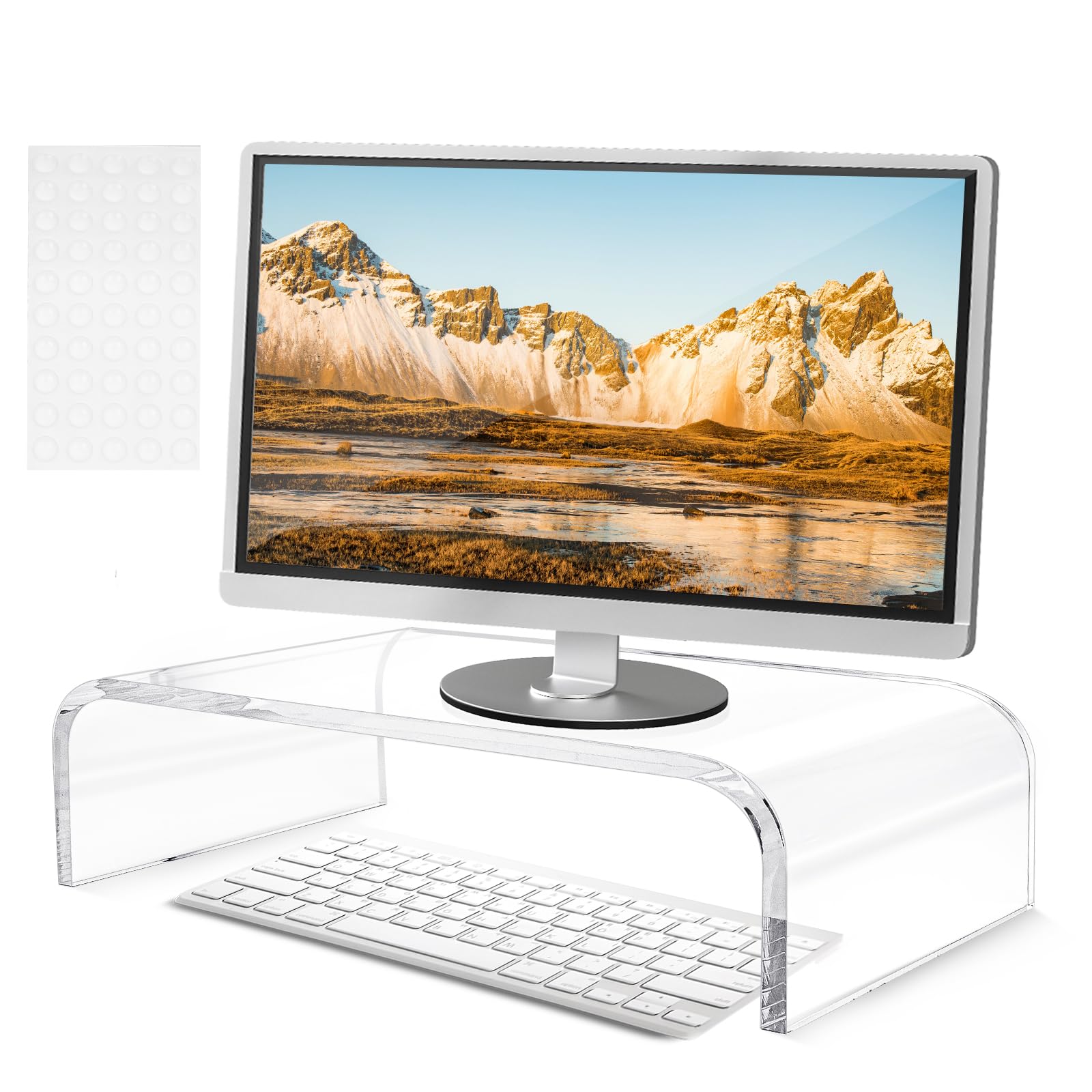 SWAWIS Monitor Riser Acrilico 34x19x10cm Spessore 10mm Supporto Monitor Supporto Monitor Riser Scrivania Schermo Riser per Computer Laptop Schermi