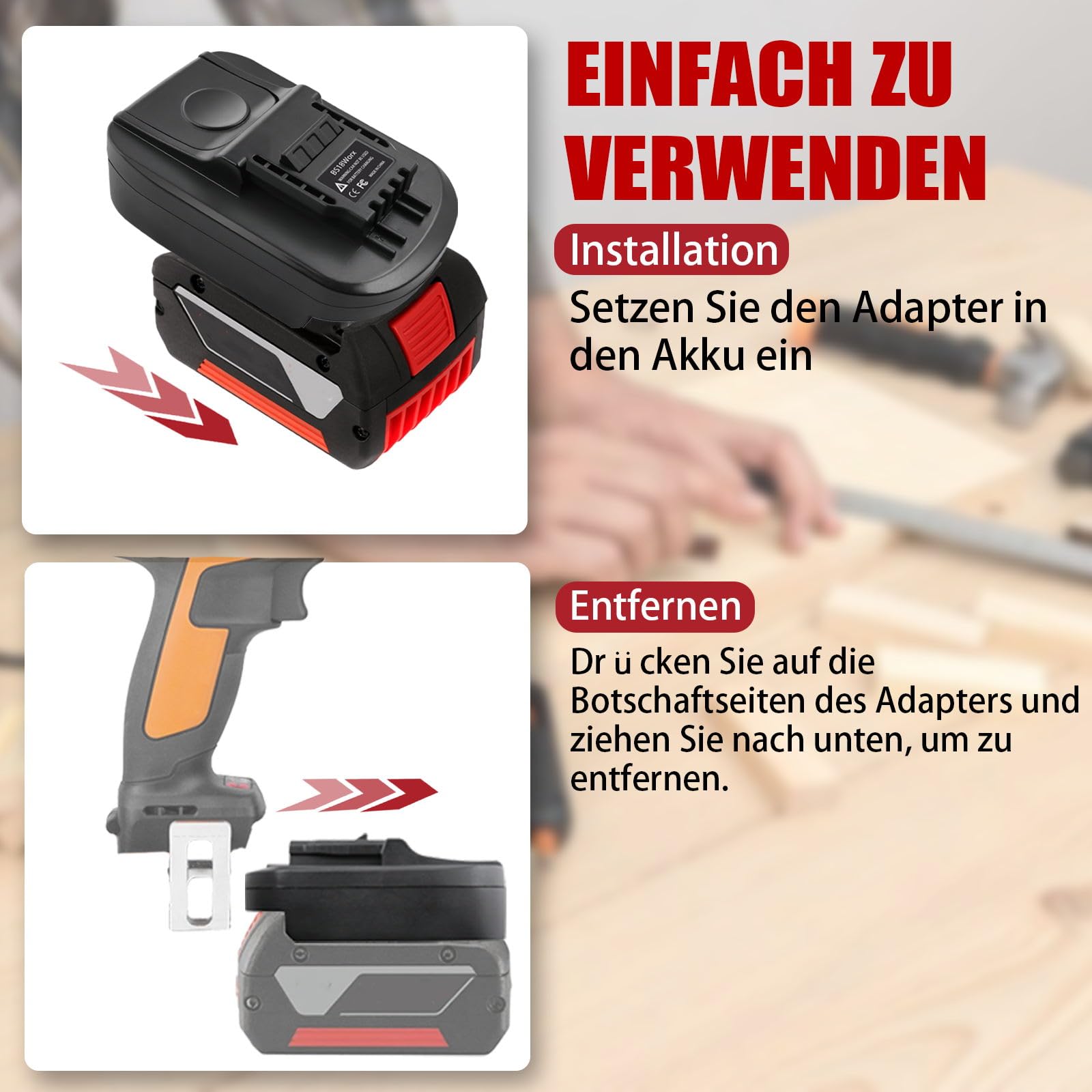 Akku Adapter Konverter für Bosch 18V auf für Worx 20V Li-Ion Elektrowerkzeug, Batterieadapter für Bosch 18V auf für Worx （20V Li-Ion Elektrowerkzeug(Keine Batterie)