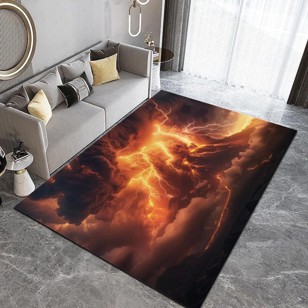Tapis de salon effet 3D volcan en polyester doux facile à nettoyer
