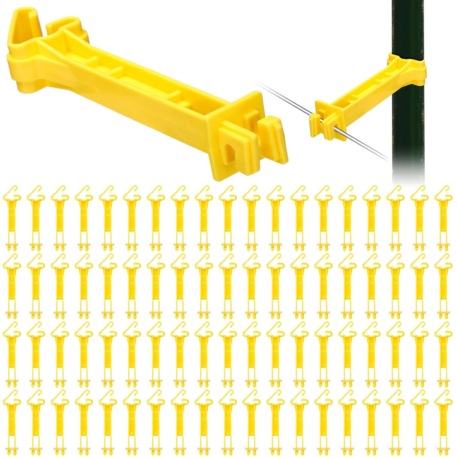 Pangda 200 Pcs 5 inch Snap Type Insulator Electric Fence T Post Insulators Extended Snug Fitting T Post Electric Fence Wire Clips for Agricultural and Ranchers (Yellow)