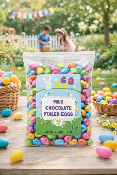 Solid Milk Chocolate Foiled Easter Eggs 1kg (200 Mini Eggs) – Kids Easter Egg Hunt, School Prizes, Party Bags for Boys & Girls - Bulk Easter Eggs