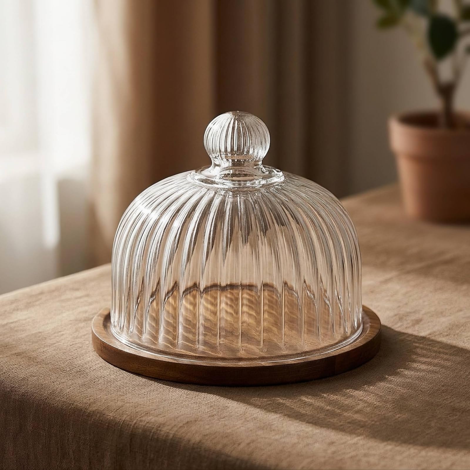 Klar Kuchenplatte mit haube, Große Größe, Akazienholztablett Mit 26-cm-Glasg