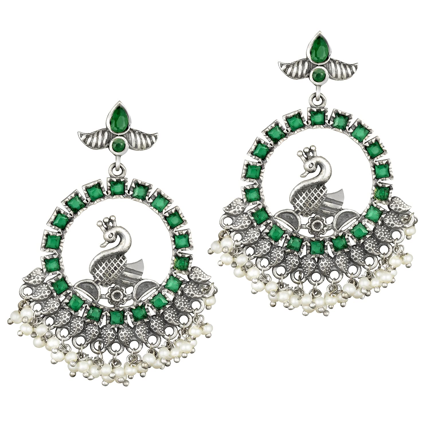 Peora Oxidised Silver Plated Studded Chandbali Antique Tribal Earrings for Women (B096XGJ8F1) Amazon Price History, Amazon Price Tracker