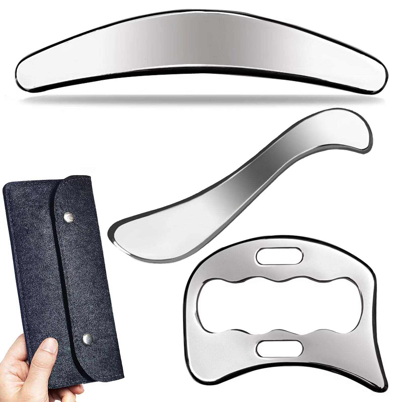 GYX COELE 3 in 1 Muscle Scraper Stainless Steel IASTM Set, Physical Therapy Massage Scraper, Gua Sha Muscle Treatment Tools