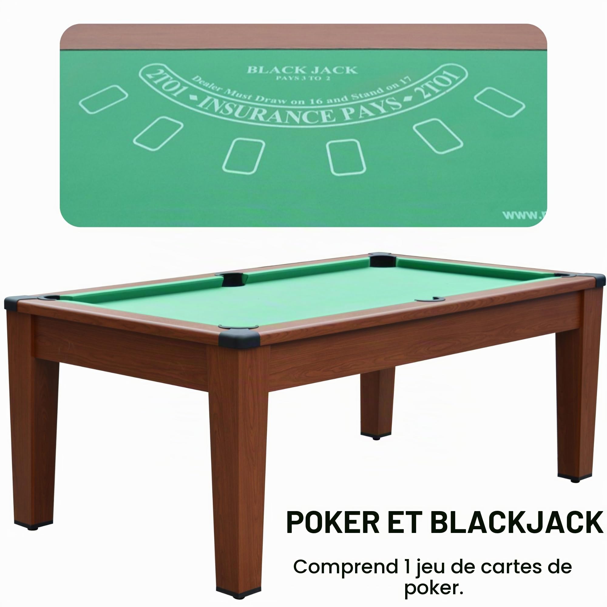 Table Multi Jeux 5 en 1-195x109x79 cm - Ping-Pong, Billard, Airhockey, Poker - Table à Manger