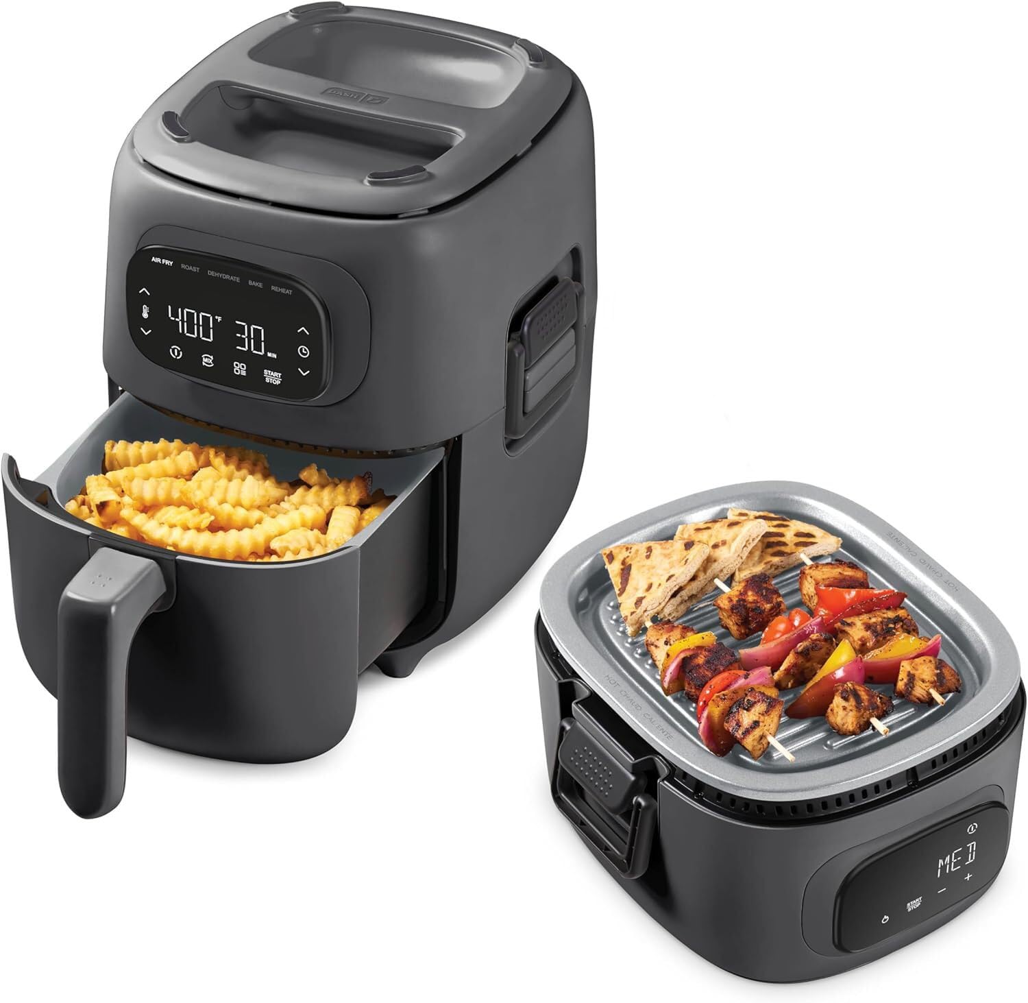 Dash Flip Fry Digital 2-in-1 Grill Air Fryer - Has AirCrisp Technology - Digital Touchscreen Ceramic Nonstick Grill